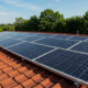 solar panels red tile roof with clear blue sky background 80x80